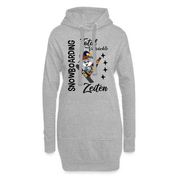 Snowboarding, verrückte Zeiten, Hase mit Snowboard - Hoodie-Kleid - Grau meliert - Vorne