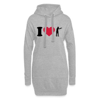 I love Tireur sportif - Sweat-shirt à capuche long Femme - gris chiné - Devant