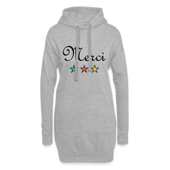 MERCI. THANKS. THANK YOU. ANNIVERSAIRE. NAISSANCE. - Sweat-shirt à capuche long Femme - gris chiné - Devant