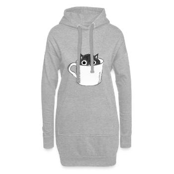 Katze in Tasse - Hoodie-Kleid - Grau meliert - Vorne