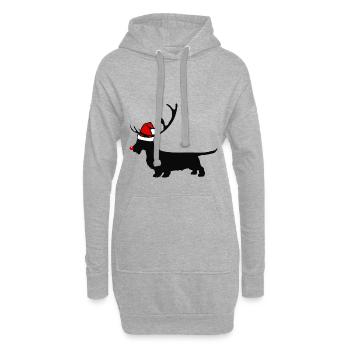 Rauhaardackel Weihnachtsmütze Nase und Geweih - Hoodie-Kleid - Grau meliert - Vorne