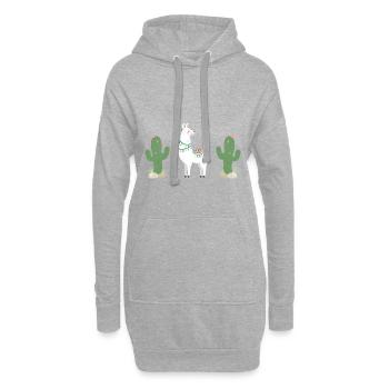my lovely lama & cactus, weiß - Hoodie-Kleid - Grau meliert - Vorne
