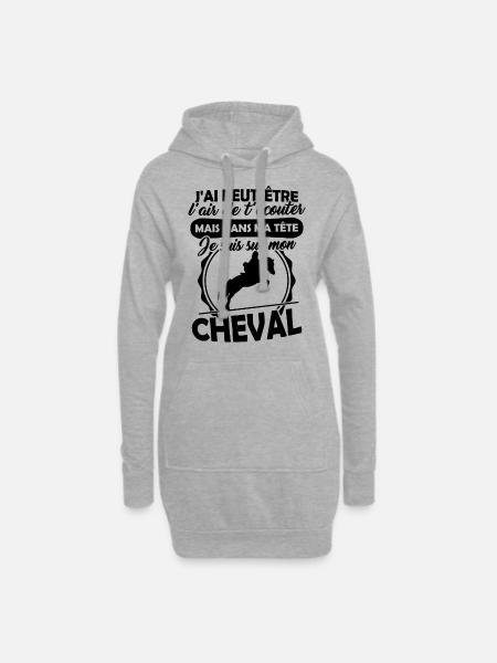 Reiten Tshirt - Ich bin auf meinem Pferd - Hoodie-Kleid - Grau meliert