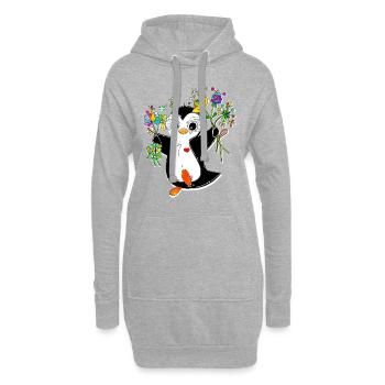 Penguin Kawaii Power Flower Joli Pingu - Sweat-shirt à capuche long Femme - gris chiné - Devant