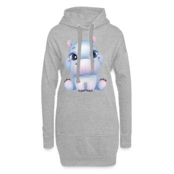 Süßes Baby-Nilpferd mit Glubschaugen - Baby-Hippo - Hoodie-Kleid - Grau meliert - Vorne