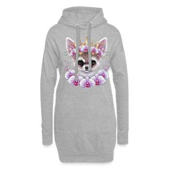 Fennek Wüstenfuchs mit Krone und Orchideen - Hoodie-Kleid - Grau meliert - Vorne