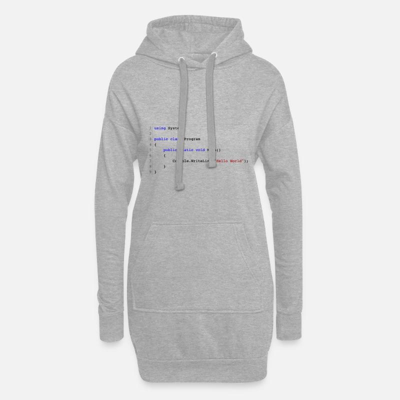 C # .NET Code Hello World Programmer Gift - Hoodie Dress - heather grey