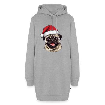 Pug Hund Mops Kopf Weihnachten Portät - Hoodie-Kleid - Grau meliert - Vorne