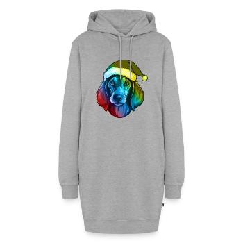 Dackel Hund Kopf Weihnachten Bunt - Hoodie-Kleid - Grau meliert - Vorne