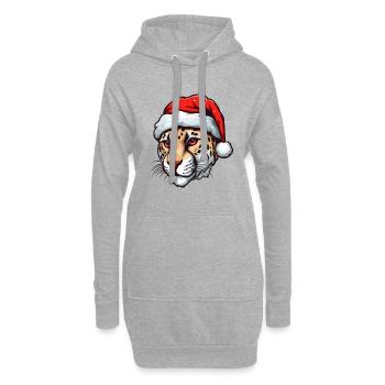 Portrait de Noël tête de guépard - Sweat-shirt à capuche long Femme - gris chiné - Devant