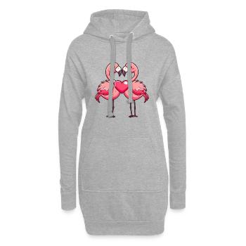 Flamant rose Couple Amour Couple Amoureux - Sweat-shirt à capuche long Femme - gris chiné - Devant