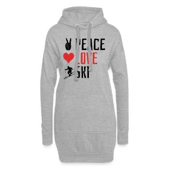 Peace Love Ski, Apres Ski, Wintersport, Skiurlaub - Hoodie-Kleid - Grau meliert - Vorne