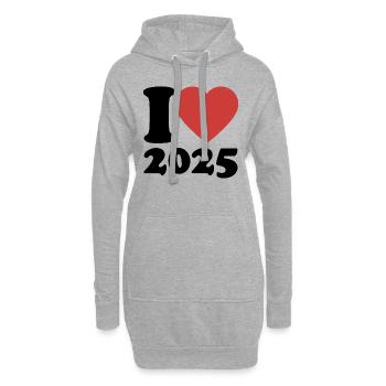 I Love 2025 - Herz - Happy New Year - Hoodie-Kleid - Grau meliert - Vorne
