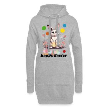 Joyeuses Pâques - Lapin de Pâques mignon - Lapin avec oeuf - Sweat-shirt à capuche long Femme - gris chiné - Devant