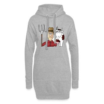 Bauer & Kuh | Landwirt | Kühe | Melken | Mistgabel - Hoodie-Kleid - Grau meliert - Vorne