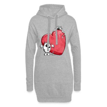 Chats avec un grand coeur rouge - Sweat-shirt à capuche long Femme - gris chiné - Devant