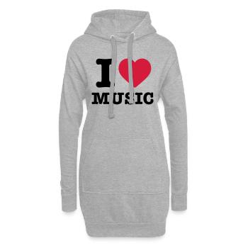 J'aime la musique coeur instrument de musique écouter cadeau - Sweat-shirt à capuche long Femme - gris chiné - Devant