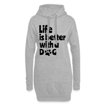 Das Leben ist besser mit einem Hund, Hunden, Tier 001 - Hoodie-Kleid - Grau meliert - Vorne