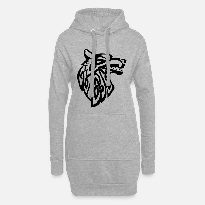Wolf schwarz Wikinger - Hoodie-Kleid - Grau meliert