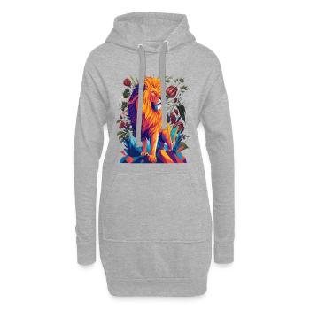 Lion majestueux avec des fleurs - Sweat-shirt à capuche long Femme - gris chiné - Devant