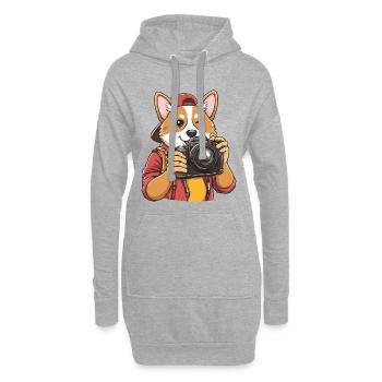 Lustiger cooler Corgi-Fotograf mit Kamera - Hoodie-Kleid - Grau meliert - Vorne
