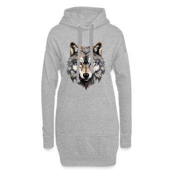 Loup, tête de loup, Forêt de prédateur, nature, art sauvage - Sweat-shirt à capuche long Femme - gris chiné - Devant