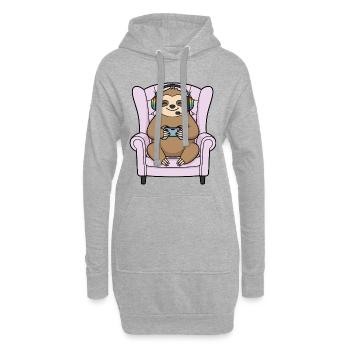Gamer Sloth Animal Playing Video Games Art - Hoodie Dress - heather grey - Front