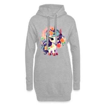 Licorne pastel avec couronne de fleurs - Sweat-shirt à capuche long Femme - gris chiné - Devant