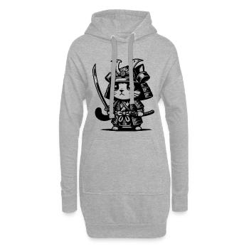 Samurai-Katze – Originalgeschenk - Hoodie-Kleid - Grau meliert - Vorne