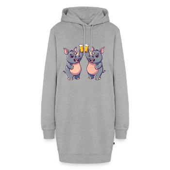 Nashorn Comic Tier Bier Lustig Saufen - Hoodie-Kleid - Grau meliert - Vorne