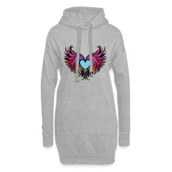 Coeur, Ailes, Ange, Amour - Sweat-shirt à capuche long Femme - gris chiné - Devant
