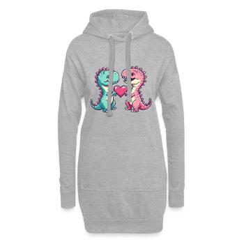 Dinosaure T-Rex Couple Amour - Sweat-shirt à capuche long Femme - gris chiné - Devant