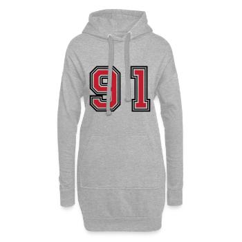 91 Symbole numérique - Sweat-shirt à capuche long Femme - gris chiné - Devant