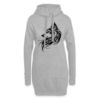 Tête de loup, Silhouette, Fan de nature animale de style tribal - Sweat-shirt à capuche long Femme - gris chiné - Devant
