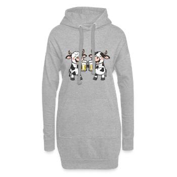 Kuh Comic Bier Lustig Saufen - Hoodie-Kleid - Grau meliert - Vorne