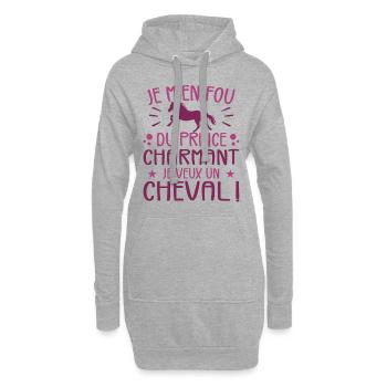 Je m'en fou du prince charmant je veux un cheval - Sweat-shirt à capuche long Femme - gris chiné - Devant