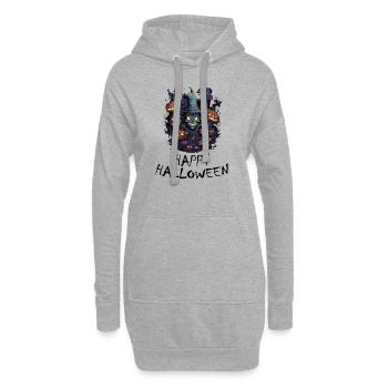 Halloween - Happy Halloween - Hoodie-Kleid - Grau meliert - Vorne