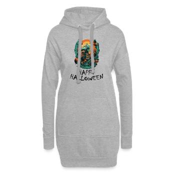 Halloween - Happy Halloween - Hoodie-Kleid - Grau meliert - Vorne