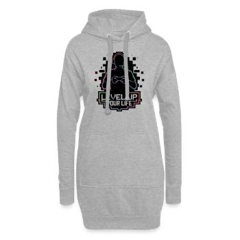 Level Up Your Life – Gamer-Silhouette - Hoodie-Kleid - Grau meliert - Vorne