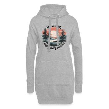 La vie est courte – profitez de chaque instant - Sweat-shirt à capuche long Femme - gris chiné - Devant