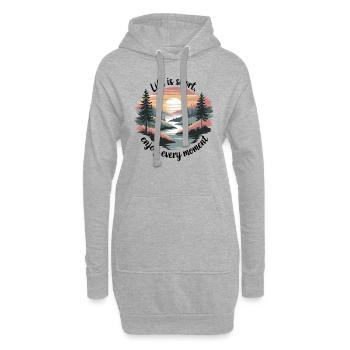 La vie est courte – profitez de chaque instant - Sweat-shirt à capuche long Femme - gris chiné - Devant