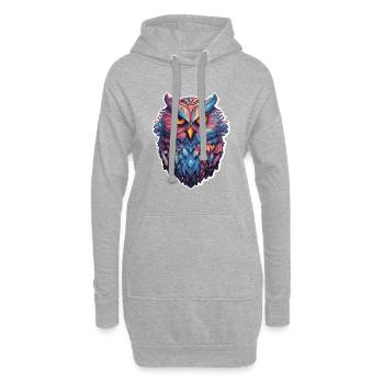 Leuchtendes Nocturne: Holographische Eulenpracht - Hoodie-Kleid - Grau meliert - Vorne