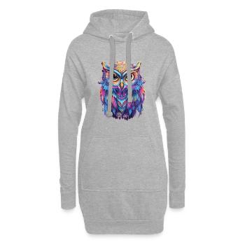 Leuchtendes Nocturne: Holographische Eulenpracht - Hoodie-Kleid - Grau meliert - Vorne