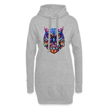 Leuchtendes Nocturne: Holographische Eulenpracht - Hoodie-Kleid - Grau meliert - Vorne