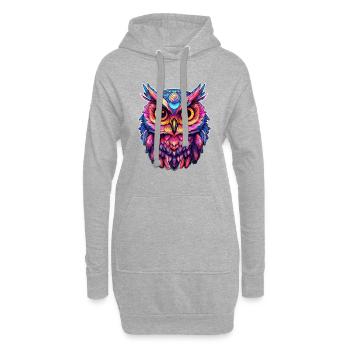 Leuchtendes Nocturne: Holographische Eulenpracht - Hoodie-Kleid - Grau meliert - Vorne