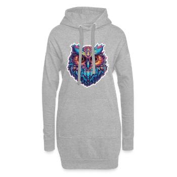 Leuchtendes Nocturne: Holographische Eulenpracht - Hoodie-Kleid - Grau meliert - Vorne
