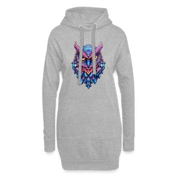 Leuchtendes Nocturne: Holographische Eulenpracht - Hoodie-Kleid - Grau meliert - Vorne