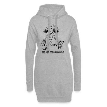 Die mit dem Hund geht - Gassi gehen - Geschenk - Hoodie-Kleid - Grau meliert - Vorne