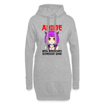 ANIME - Weil Menschen scheiße sind - Hoodie-Kleid - Grau meliert - Vorne