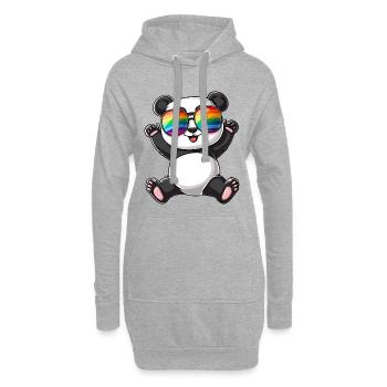 Panda Cartoon mit einer Pride Rainbow Brille. - Hoodie-Kleid - Grau meliert - Vorne